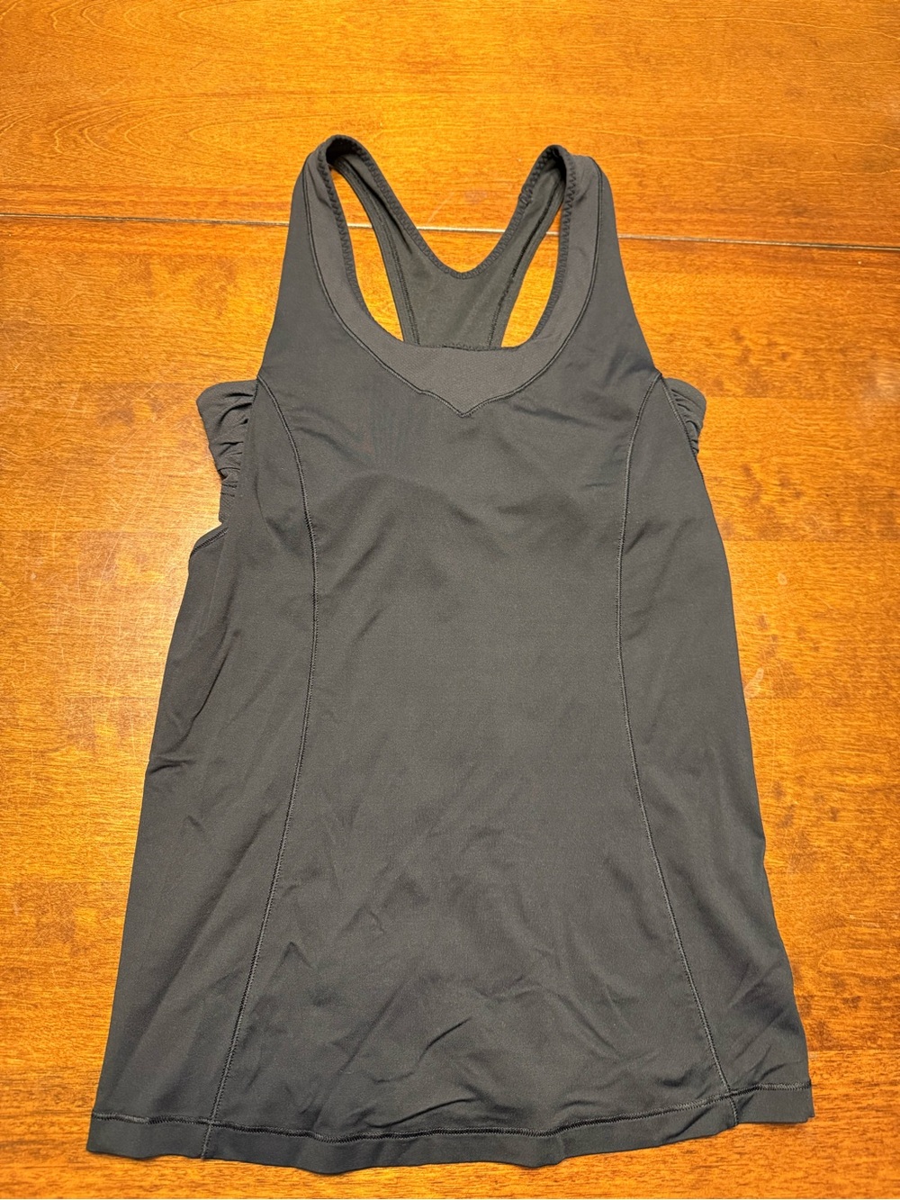 Lululemon black Tone It Tank size 6 Ruched Cinched Back Logo